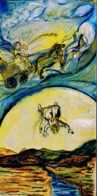 A - Sol 44 - Sonnengott Helios auf einem vierspännigen Wagen - Ölgemälde / Tarot